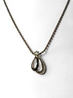 Vintage Christian Dior Gold Plated Crystal Teardrop Pendant Necklace